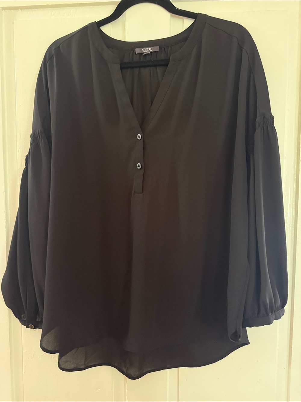NYDJ Black V-Neck Button Front Blouse